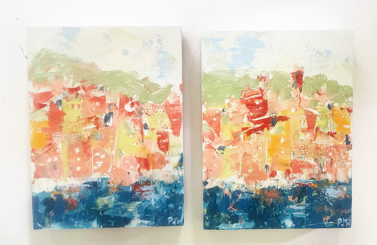 Wandering on Cobblestone Original Oil Painting