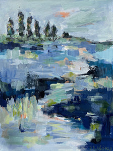Abstract coastal painting by Pamela Wingard. 24" x 18". Gallery depth canvas with side painted. Wired and ready to hang.