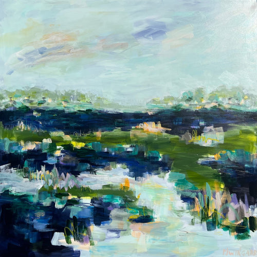 Abstract coastal painting by Pamela Wingard. 48
