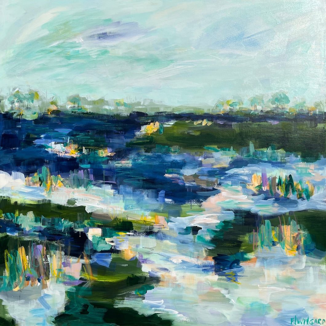 Abstract coastal painting by Pamela Wingard. 48