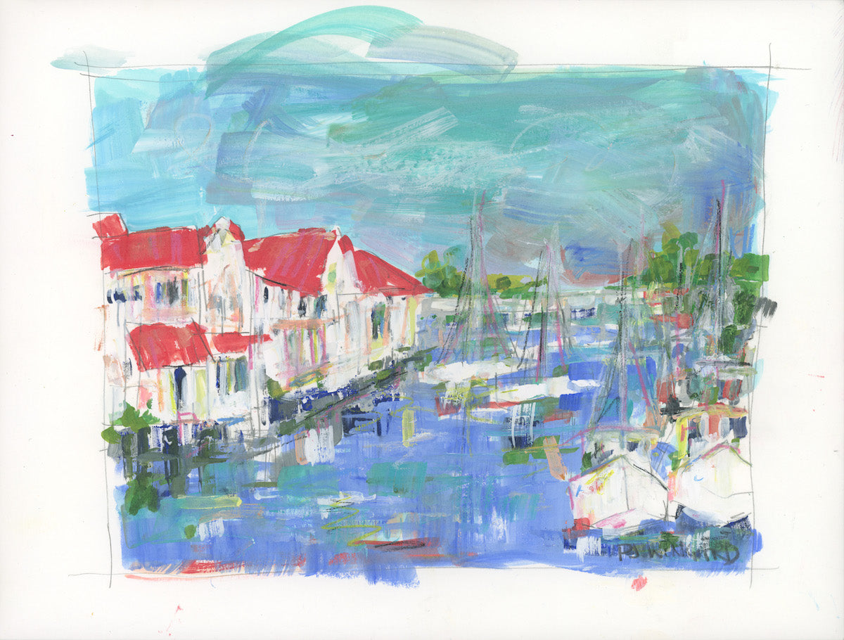 Shem Creek at Dusk | Abstract Coastal Watercolor on Paper