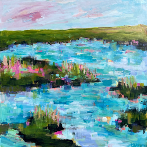 Abstract coastal painting by Pamela Wingard. 48